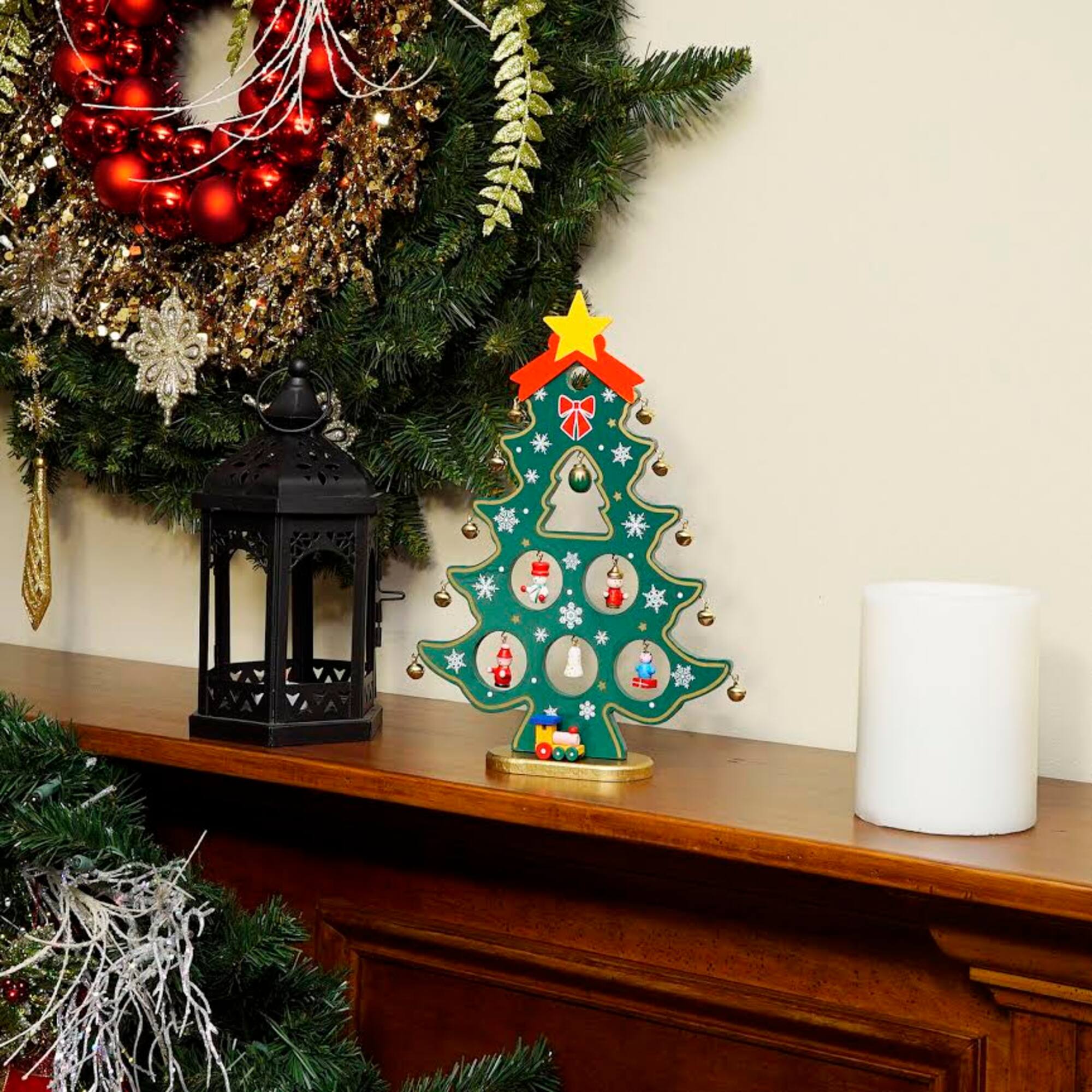 11.25" Christmas Tree Cut-Out with Miniature Ornaments